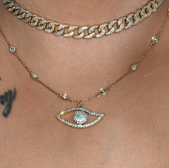 QVC Jewelry - Evil Eye Crystal By The Yard Station Necklace Goldtone